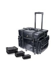 SHANY Cosmetics Soft Black Makeup Artist Rolling Trolley Cosmetic Case with Free Set of Mesh Bags, Leather Match
