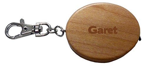 Engraved maple keychain with tape measure with text: Garet (first name/surname/nickname)