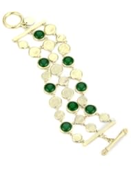ANDARA 18K Yellow Gold Coin Plated Disc with Green Jade Bracelet