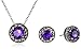 Amazon Collection Sterling Silver Oxidized Gemstone and Genuine Marcasite Halo Pendant Necklace and Stud Earrings Jewelry Set
