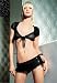 3Pc Sequin Fabric Tie Top, Tie Side Skirts And G-String (Black;Medium/Large)