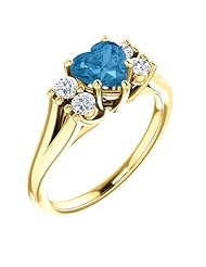 14K Yellow Gold 6.00x6.00mm Heart Cut Swiss Blue Topaz and Diamond Ring -- LIFETIME WARRANTY