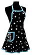Black & White Polka Dot Monogram Apron with Glacier Blue Trim - G Black & White Polka Dot Monogram Apron with Glacier Blue Trim - G