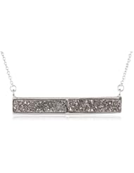Marcia Moran "Illume" Rhodium Plated Horizontal Rectangle Shaped Two Stone Pendant Necklace, 17.5"