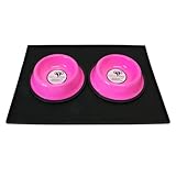 Platinum Pets Heavy-Duty Silicone Feeding Puppy Mat with 2 6-Ounce Embossed Puppy Bowls, Pink