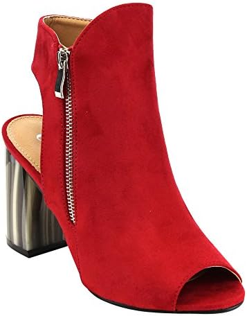 CORRINA FE18 Women's Open Back Side Zip Chunky Block Heel Ankle Booties, Color:RED, Size:7.5