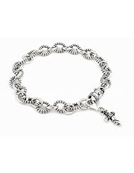 Twisted Blade Silver Beaded Bracelet With Dangling Dagger Charm 9 Inches