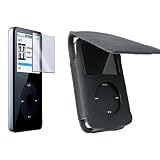 New Leather Cover Case for Apple iPod 5G Video 30GB, 60GB, 80GB and the NEW Classic 6G 80GB & 160GB w/ LCD Screen Protector (160GB Classic, Black)