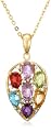 14k Yellow Gold Plated Sterling Silver Multi-Gemstone Teardrop-Shaped Pendant, 18.5