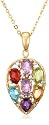 14k Yellow Gold Overlay Sterling Silver Multi-Gemstone Teardrop-Shaped Pendant, 18.5"