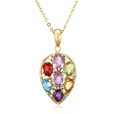14k Yellow Gold Plated Sterling Silver Multi-Gemstone Teardrop-Shaped Pendant, 18.5