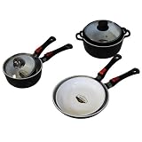 Lot Nice cooker de 6 pièces - 2 casseroles céramique avec manches amovibles et couvercles 16 et 20cm - 2 poêles céramique avec manches amovibles 24 et 28cm - 2 cocottes céramique avec couvercle transparents 20 et 24cm