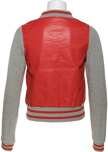 C'EST TOI Faux Leather Varsity Jacket,RED,L