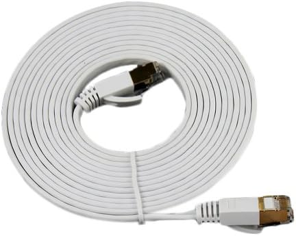 Vandesail® Cat7 Rj45 Ethernet LAN Networking Cable High Speed Computer Router Gold Plated Plug STP Wires Professional Gold Headed Network Cable High Speed Premium Quality Cat Seven / Patch / Ethernet / Modem / Router / LAN (30-meters-98feet-white Oblate)