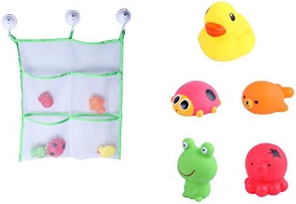 5 Piece Bath Toy Set FREE with Extra Strong Bath Toy Organizer ✮ Mildew Resistant Bath Bag with 3 Suction Cups ✮ High Quality Sea Animals Toy Set (5 piece toy + bath bag)