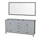 Wyndham Collection Sheffield 72 inch Double Bathroom Vanity in Gray, No Countertop, No Sink, and 70 inch Mirror