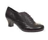 Hush Puppies Womens Ladies Black Leather Mid Heel Brogue Court Shoes