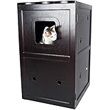 Petsfit 21x25x35 Inches Espresso Double-Decker Pet House Litter Box Enclosure Night Stand Painted With Non-Toxic
