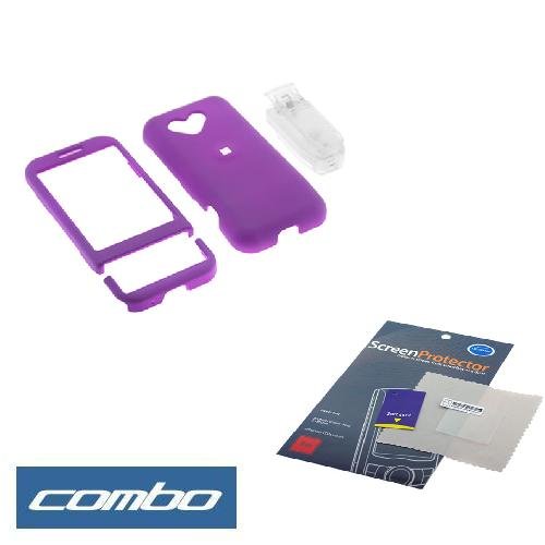 Solid Dark Purple Rubberized Snap On Crystal Case with Clip + Clear Durable Reusable LCD Screen Protector for T-Mobile HTC G1 Google Phone Dream Smartphone