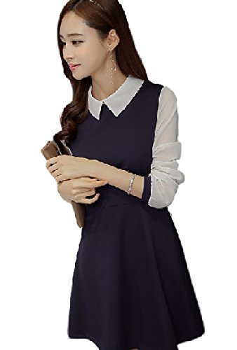 (クアド)KUADO ワンピース 長袖 切替 フォーマル ビジネス 発表会 ネイビー 紺 シック