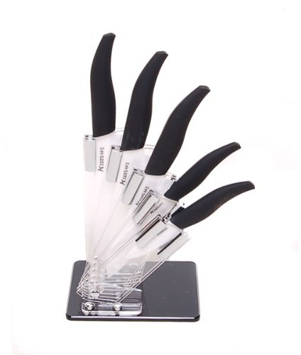 Cyber Monday Ceramic Knife Set with Fan Block - 5 Knives White Deals