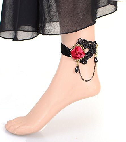 RainbowMall Handmade Foot Jewelry Lolita Red Rose Beads Tassels Anklet