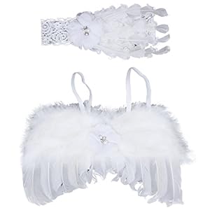 Jastore® Photo Prop Outfit Baby Girl Angel Feather Wing Costume with Headband (A)