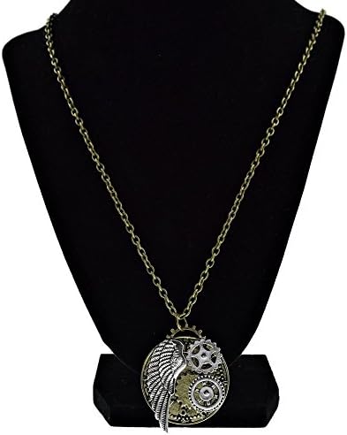 Steampunk Necklace Gears Angel Wing Clockwork Retro Bronze And Silver Tone Antique Style Pendant