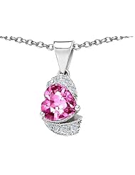 Original Star K (tm) Heart Shape 8mm Created Pink Sapphire Pendant in 925 Sterling Silver
