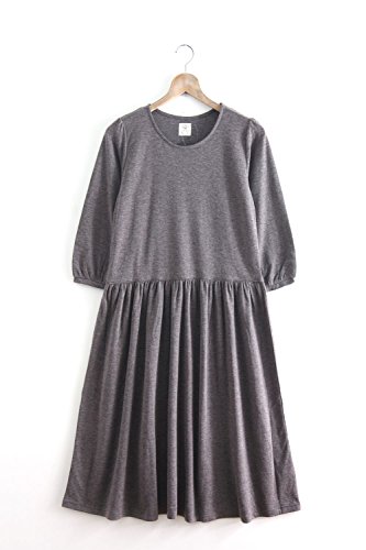 ワンピース 膝下 無地ナチュラル Aライン　C 杢ブラウン系86