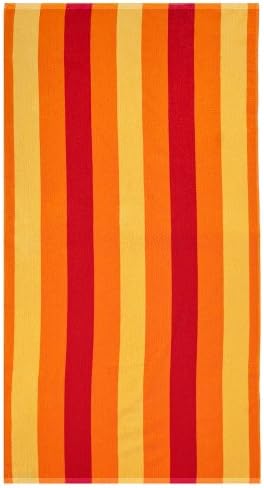 Cotton Craft - Terry Beach Towel 30x60 - 2 Pack - Cabana Stripe Orange Red Yellow - 400 grams 100% Pure Ringspun Cotton - Brilliant intense vibrant colors - Highly absorbent easy care machine wash - Use for picnic poolside or as a colorful bath towel