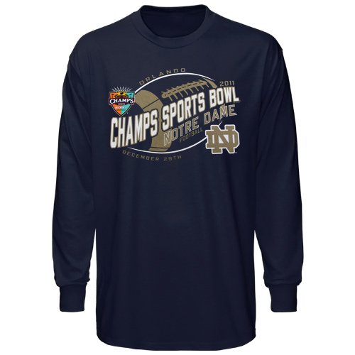 Notre Dame Fighting Irish 2012 Champs Sports Bowl Bound Slant Football Long Sleeve T-Shirt - Navy Blue (Small)