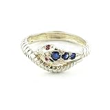 Sterling Silver Ladies Blue Sapphire & Ruby Snake Ring