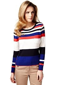 Per Una Cotton Rich Striped Speckled Knitted Top