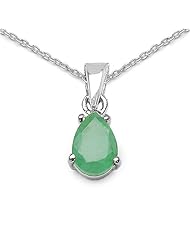 0.80 Carat Genuine Emerald Sterling Silver Pendant Necklace. 18"