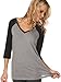 Kavio! Women Sheer Jersey Cntrst V Neck Raglan 3/4 Sleeve