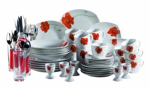 Domestic 920492 Campo Porzellan Kombiservice 72-teilig: 6 Eierbecher, Kaffeebecher, Longdrinkgl&auml;ser und 24 Besteckteile