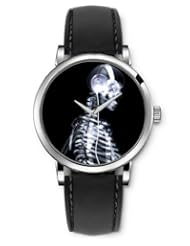 SPRAWL Aanalog Fashion Series Silver Ladies Watches of Genuine Black Leather Strap,Unique Wrist Watch for Women Girls Designed with Skeleton listening music