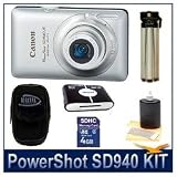 Canon Powershot SD940IS Silver 12.1MP Digital ELPH Camera with 4x Wide Angle Optical Image Stabilized Zoom and 2.7-inch LCD Bundle w/ 4GB SD Memory, Card Reader, Case, Tripod and Lens Cleaning Kit