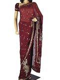 Burgundy Bollywood Indian Dress Clothing Sari Saree