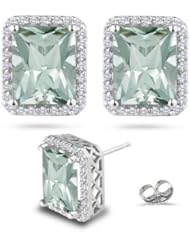 0.33 Cts Diamond & 2.48 Cts Green Amethyst Earrings in 14K White Gold