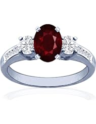 14K White Gold Oval Cut Ruby Ring With Sidestones