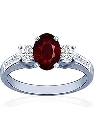 18K White Gold Oval Cut Ruby Ring With Sidestones
