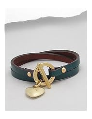 Forest Green Heart Leather Bracelet In White Base