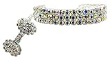 PETFAVORITES™ Couture Designer Fancy 3 Rows Rhinestones Pet Cat Dog Necklace Collar Jewelry with Bling Crystal Bone Charm Pendant for Pets Cats Small Dogs Female Puppy Chihuahua Yorkie Girl Costume Outfits, Adjustable and Handmade (Clear, Neck Size: 6"- 8")
