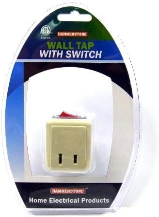 Hammerstone Wall Tap with On/Off Switch 15 Amp, Plug-In Switch Tap, Non-Grounding, Ivory
