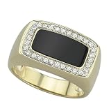 14K Yellow Gold Man's Onyx and Diamond Ring