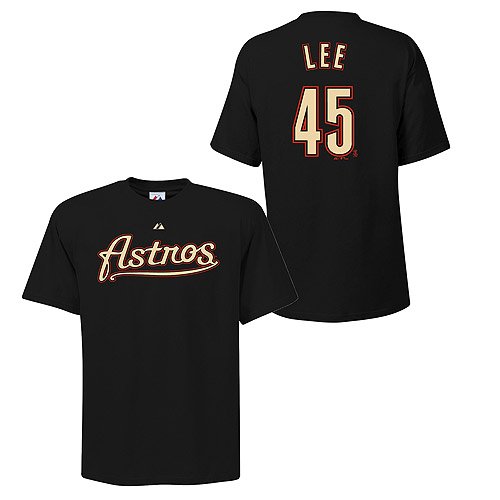 Houston Astros Carlos Lee #45 Player Name & Number Youth T-Shirt by Majestic Athletic - Black Medium