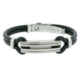 BraceletMensStainlessSteelBlackRubberwithLinkDesignMattePolishFinish81/2