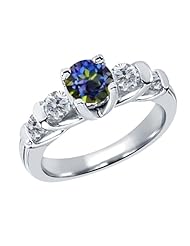 1.68 Ct Round Blue Mystic Topaz G/H Diamond 18K White Gold Ring